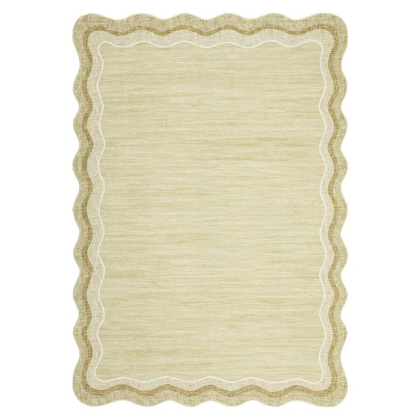 Washable Carpet Beige 9 ft. x 12 ft. Soft Non-Slip Thin Area Rug Irregular Solid Color Decorative Carpet