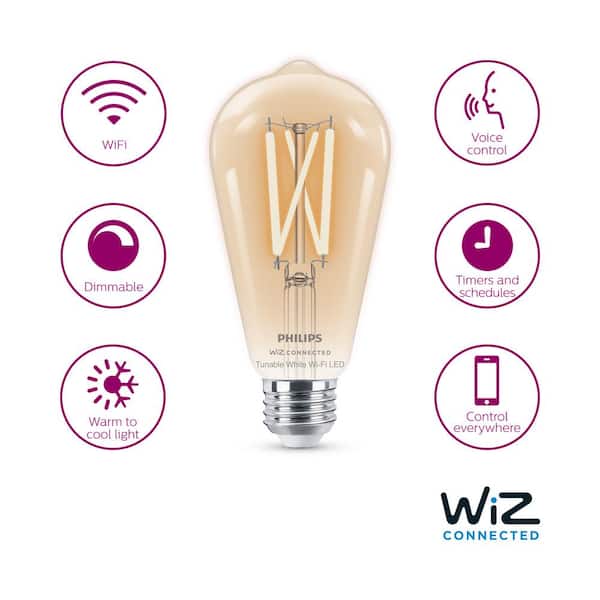 60-Watt Equivalent ST19 Smart Wi-Fi Vintage Edison LED Light Bulb Tunable White 2700 (K) WiZ with Bluetooth (1-Pack)
