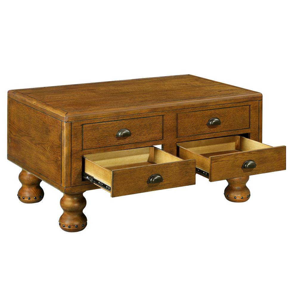 Antique Brown Wood Rectangular Coffee Table with Storage
