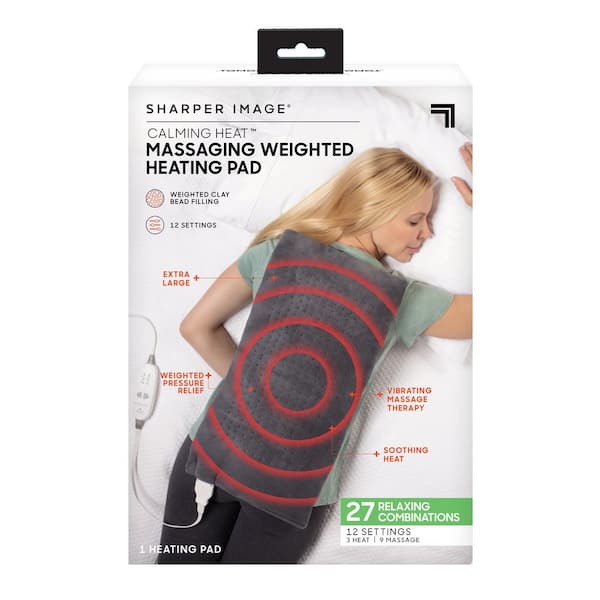 Calming Heat Massaging Weighted Heating Pad by Sharper Image- Weighted  Electric Heating Pad with Massaging Vibrations, 6 Settings- 3 Heat, 3  Massage