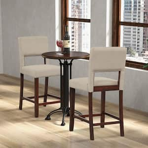 4-Pcs 24.5 in. Beige Linen Fabric Counter Height Bar Stool Set withBack and Rubber Wood Legs