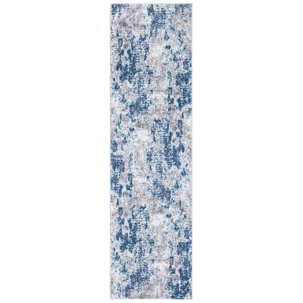 SAFAVIEH Aston Navy/Gray 2 ft. x 21 ft. Abstract Distressed Runner Rug