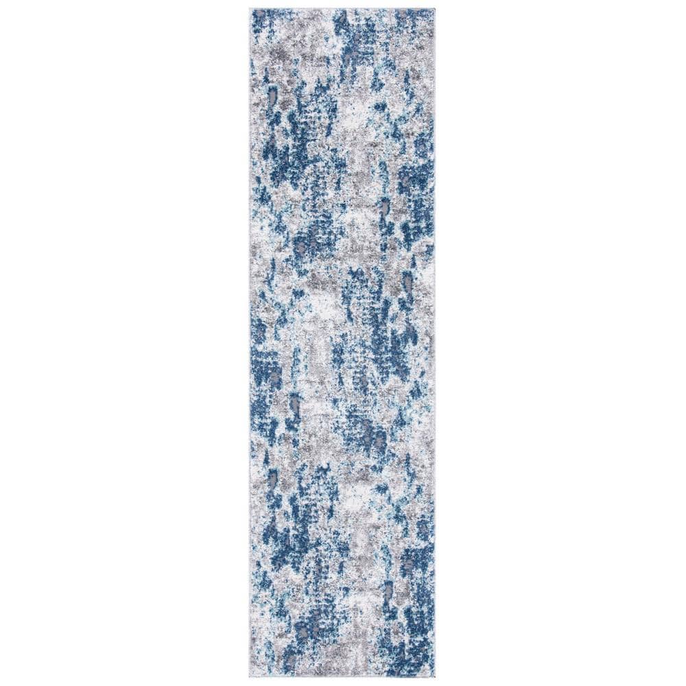 Abstract Elegance Gray and Navy 2' x 7' Synthetic Runner Rug