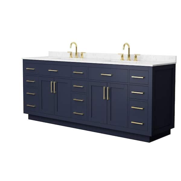 Beckett TK 84 in. Double Freestanding Dark Blue Bath Vanity with Carrara Cultured Marble Top