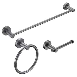 3-Piece Bath Hardware Set with 1 Adjustable Hand Towel Bar, Toilet Paper Holder Included Mounting Hardware, Hook in Gray