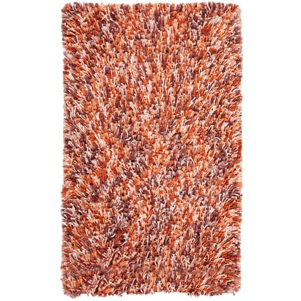 SAFAVIEH Rio Shag Rust/Ivory Doormat 3 ft. x 5 ft. Solid Area Rug