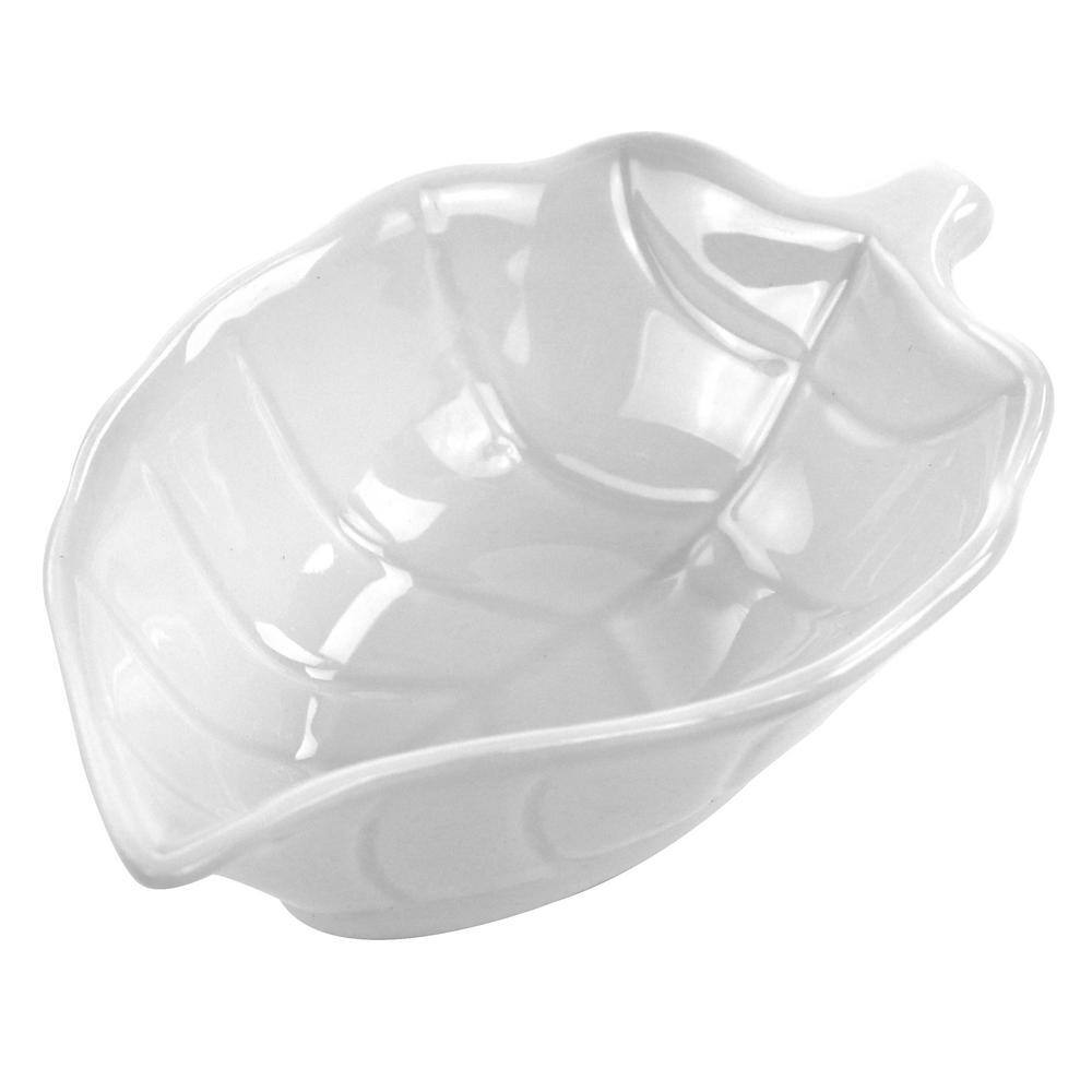 White Ceramic Leaf-Shaped Tidbit Dish Set, 4-Piece