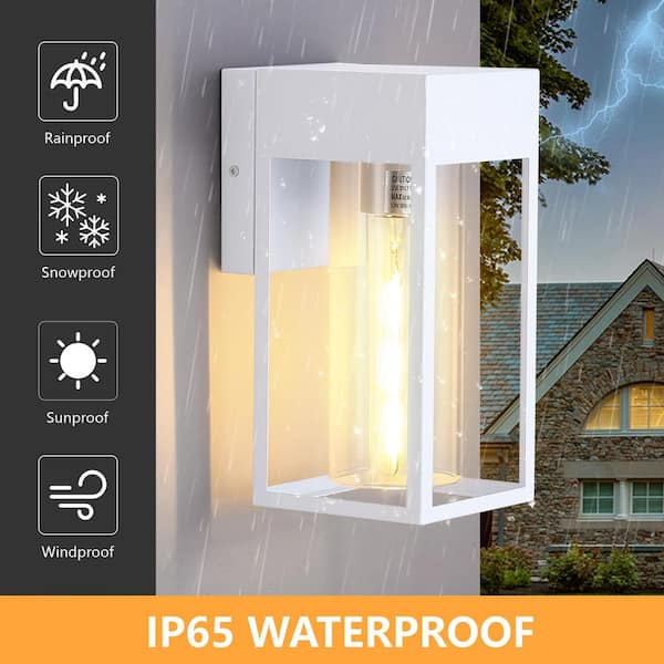 10.2 in. White Modern Porch Lights Outdoor Hardwired Wall Lantern Sconce with No Bulbs Included (1-Pack)