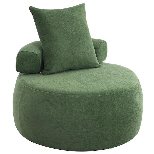 Unbranded 32 in. W Green Chenille Barrel Chair with Pillow