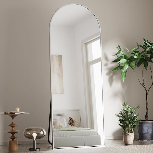 XRAMFY 25.6 in. W x 70.5 in. H Arched Modern Silver Aluminum Alloy Framed Mirror Full Length Mirror Floor Mirror