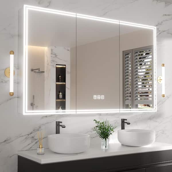 60 in. W x 36 in. H Rectangular Aluminum Medicine Cabinet with Mirror and Light, Dimmable, Anti-fog, Fully Assembled