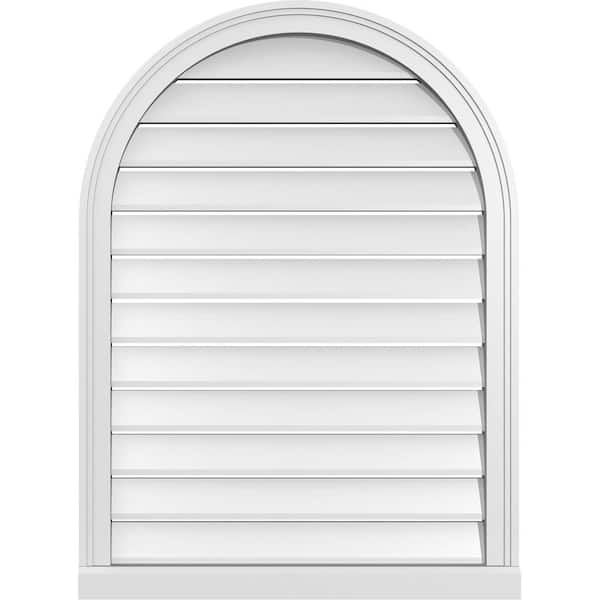 Ekena Millwork 28 in. x 38 in. Round Top White PVC Paintable Gable Louver Vent Functional