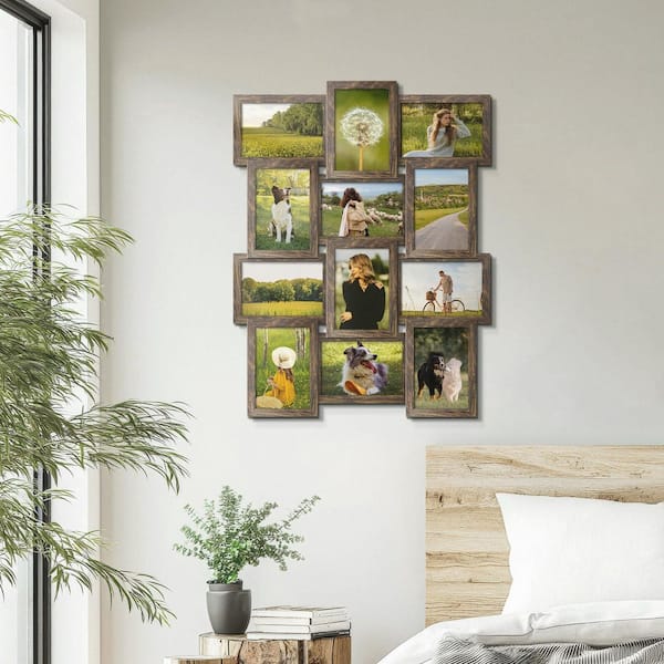 4 in. x 6 in. Brown Collage Picture Frames Set, Wall Decor with Glass Front (Set of 12)