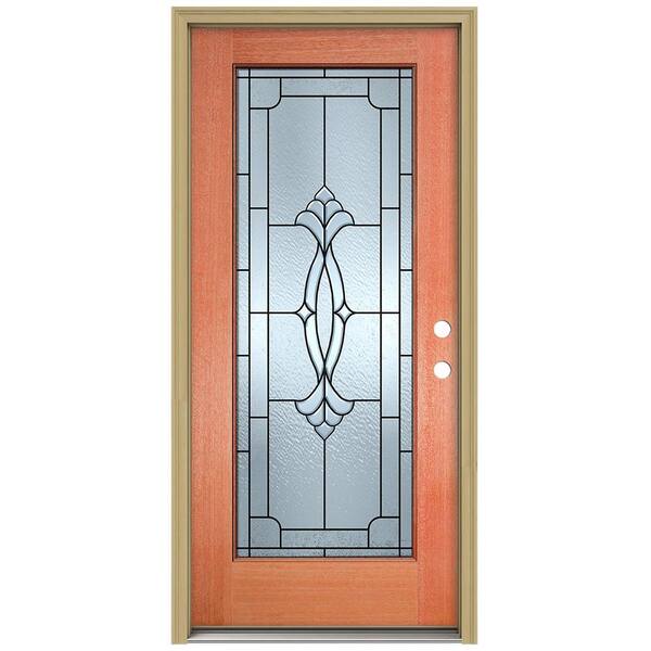 JELD-WEN 36 in. x 80 in. Champagne Full Lite Unfinished Mahogany Wood Prehung Front Door with Brickmould and Patina Caming