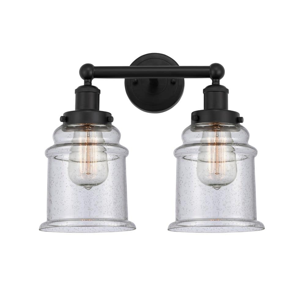 Canton 15 in. 2-Light Matte Black Vanity Light with Glass Shade price history on PriceWatchPro