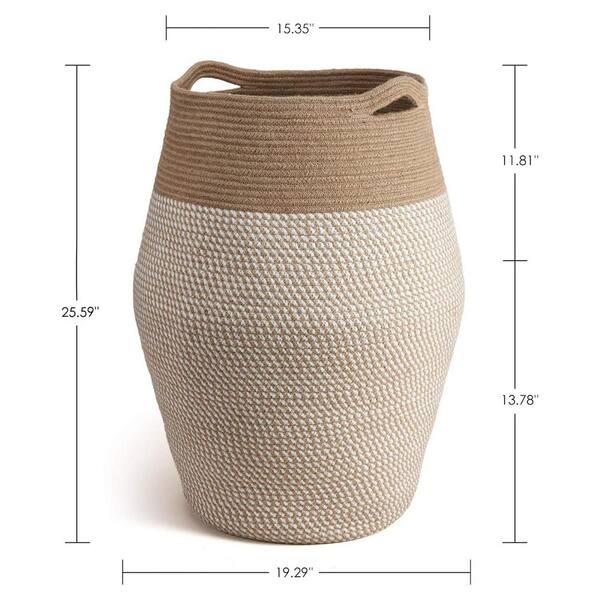 Unbranded - 19.3 in. W x 19.3 in. D x 25.6 in. H Jute Laundry Basket Hamper White and Jute
