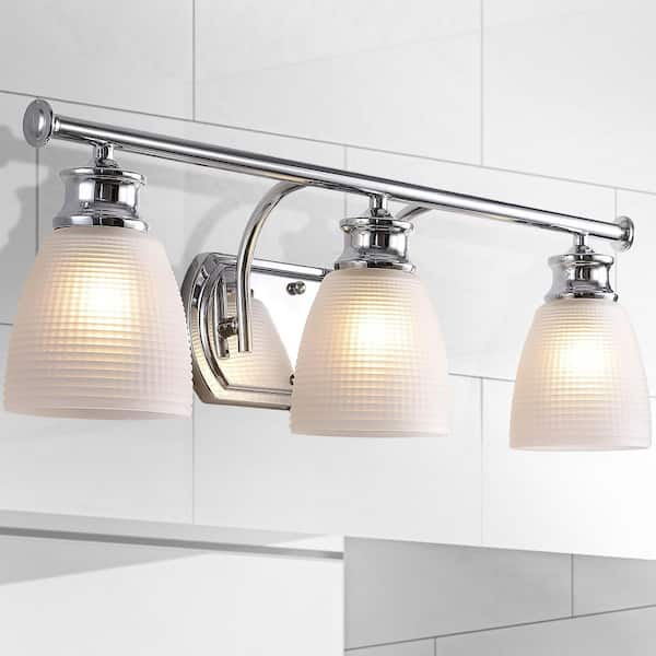 JONATHAN Y Beverly 24.5 in. 3-Light Chrome Metal/Glass Contemporary Modern LED Vanity Light