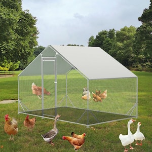 10'L x 6.6'W x 6.3' ft. Large Metal Chicken Coop Walk-In, Galvanized Wire Poultry Coop with Outdoor Waterproof UV Cover