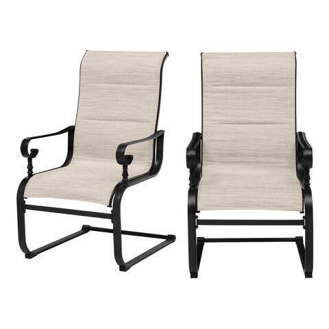 Hampton Bay Glenridge Falls Rocking Steel Padded Sling Outdoor Dining Chair In Riverbed 2 Pack 4109