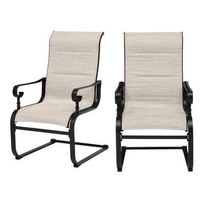 Hampton Bay Glenridge Falls Rocking Steel Padded Sling Outdoor Dining Chair in Putty (2-Pack)