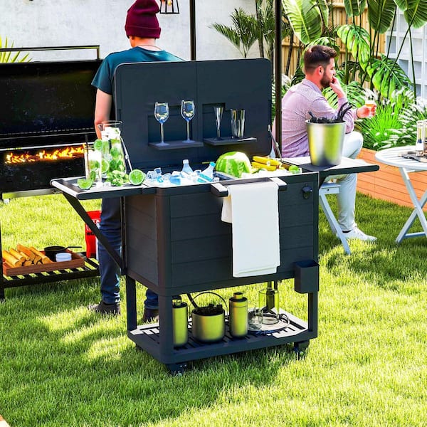 104 qt. Large Capacity Outdoor Cooler Cart, Patio Rolling Ice