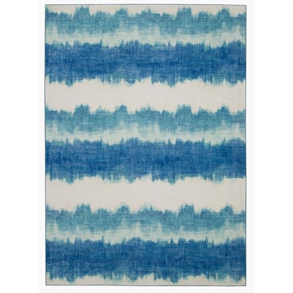 Linon Home Decor Alamos Ivory and Blue 7 ft. x 9 ft. Washable Polyester Indoor/Outdoor Area Rug
