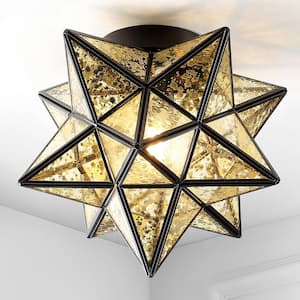 Stella 12 in. Oil Rubbed Bronze Moravian Star Flush Mount Light with Mercury Glass Shade
