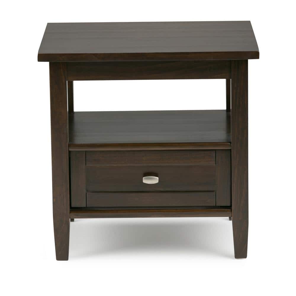 Tobacco Brown Rustic Solid Wood End Table with Storage