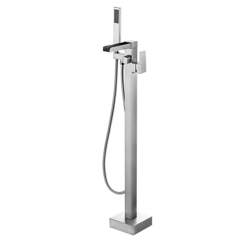 Brass Single-Handle Claw Foot Freestanding Tub Faucet with Waterfall Spout and Hand Shower in Brushed Nickel price history on PriceWatchPro