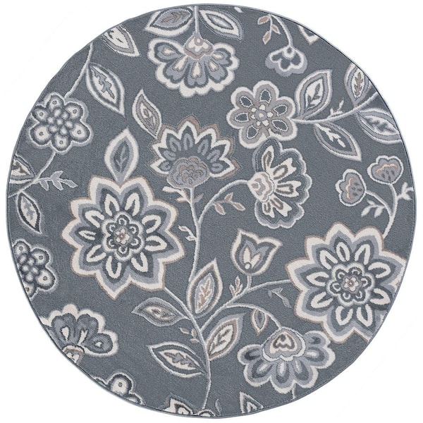 Tayse Rugs Madison Floral Gray 8 ft. Round Indoor Area Rug