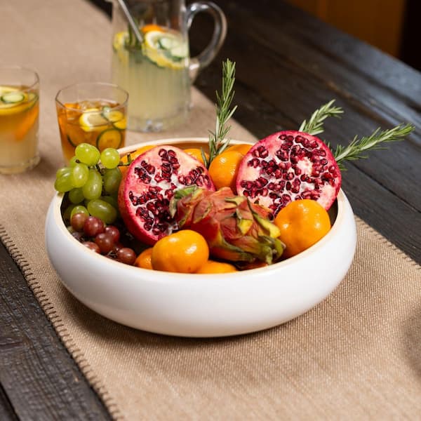 Lexa 1 Piece 12 in. White Bamboo Fruit Bowl