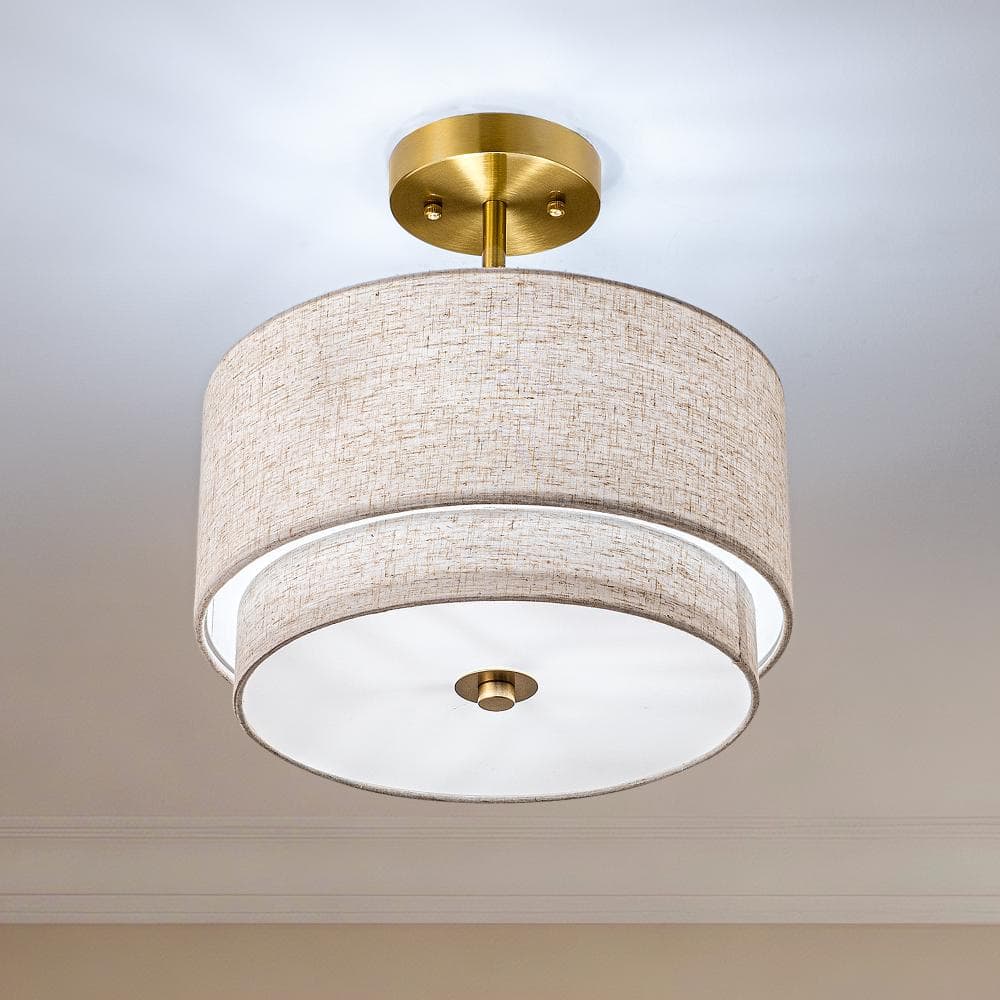 13 in. 3-Light Double-Layer Linen Shade Flush Mount with No Bulbs Included price history on PriceWatchPro