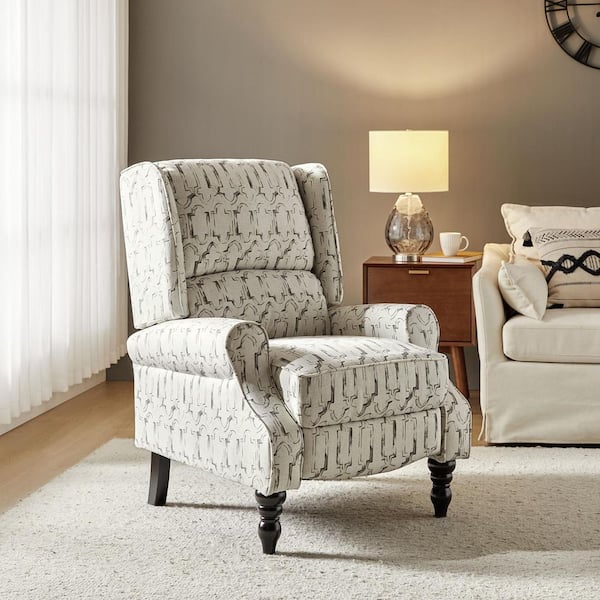 JAYDEN CREATION Bogazk Contemporary Classic Grey Pattern Upholstered Manual Recliner with Wingback and Rubber Wood Legs