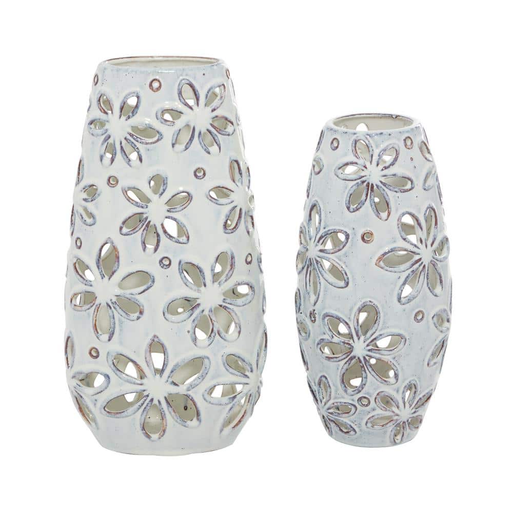 Charming Daisy Cut-Out 13.5" White Ceramic Table Vase Set