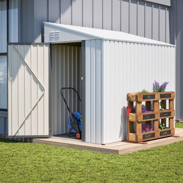Cesicia White 7 ft. W x 4 ft. D Heavy-Duty Metal Lean-To Shed for
