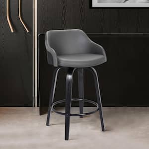 Alec 30 in. Gray/Black Wood Swivel Bar Stool with Faux Leather Seat