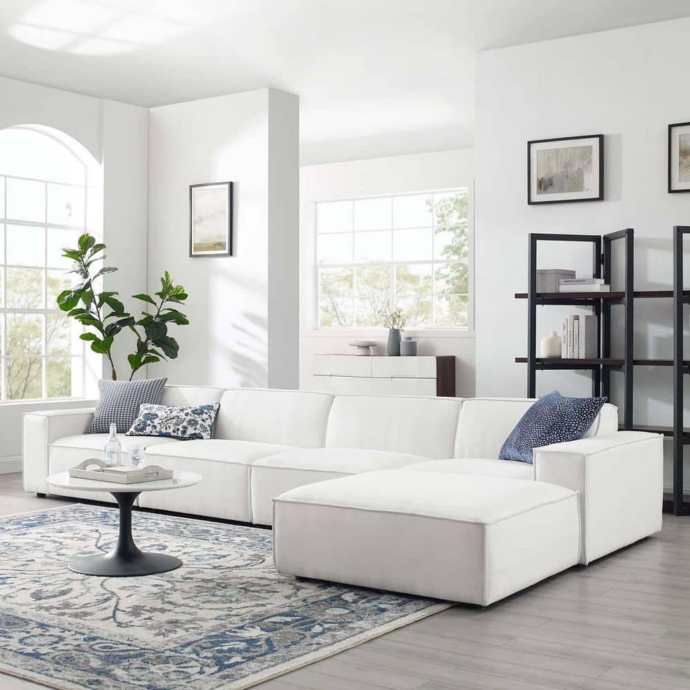 Restore 164 in. Square 5-Piece Fabric Rectangle Sectional Sofa in. White with Modular Connectors