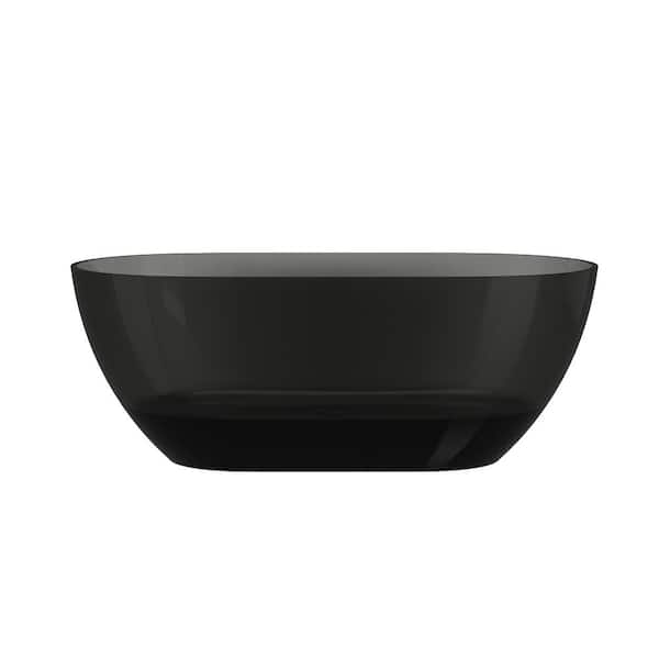 59 in. x 29.5 in. Oval Stone Resin Surface Flatbottom Freestanding Soaking Bathtub in Transparent Black Gray