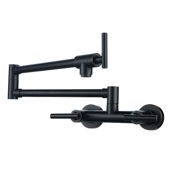 ALEASHA Wall Mounted Pot Filler with Double Handles in Oil Rubbed Bronze