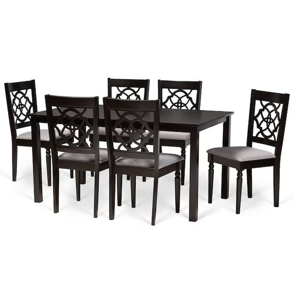 Baxton Studio Renaud 7-Piece Grey and Dark Brown Dining Set