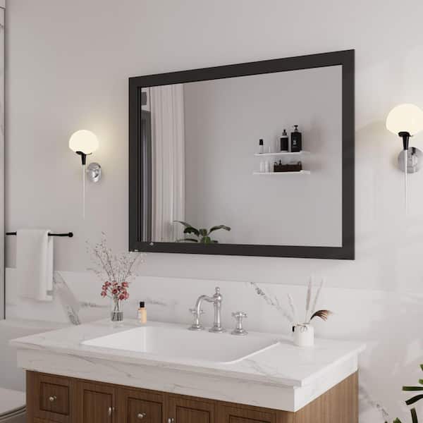 Modern Black 36 in W x 30 in. H Thick Metal Rectangle Framed Mirror