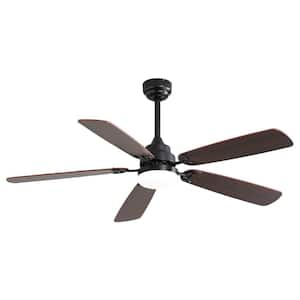 52 in. Indoor Matte Black Modern 5 Blades Ceiling Fan with White Integrated LED with Remote Included and DC Motor