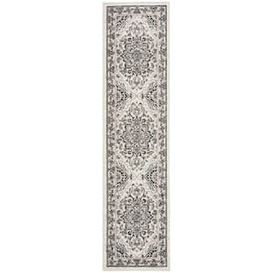 Skyler Gray/Ivory 2 ft. x 6 ft. Floral Border Runner Rug