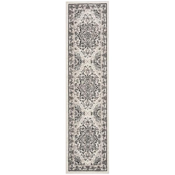SAFAVIEH Skyler Gray/Ivory 2 ft. x 6 ft. Floral Border Runner Rug