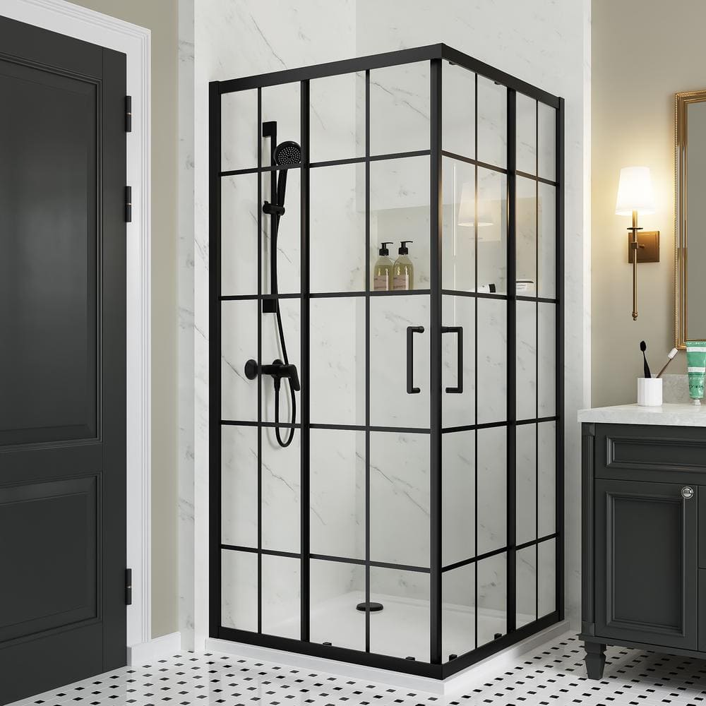 ES-DIY 36 in. W. x 36 in. D x 72 in. H Sliding Frameless Corner Shower ...