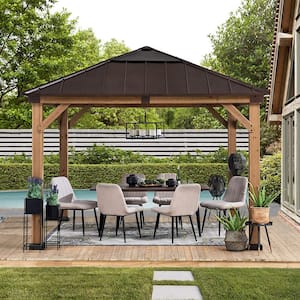 Amari 11 ft. x 11 ft. Cedar Gazebo with Brown Steel and Polycarbonate Hip Roof Hardtop