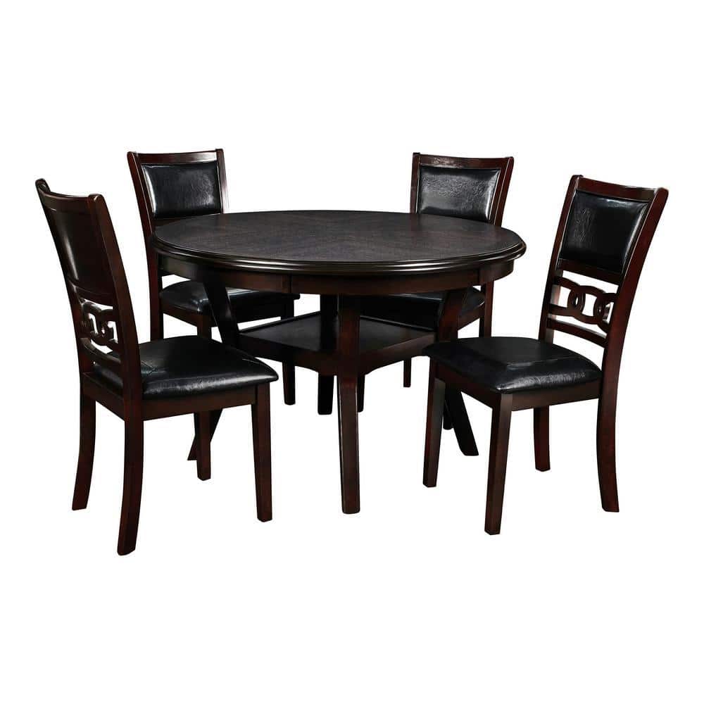Gia 5 Piece 47 Inch Round Dining Table And 4 Chairs In Ebony By New Classic