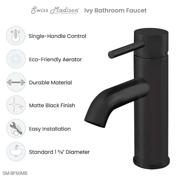 Ivy Single-Handle Single-Hole Bathroom Faucet in Matte Black