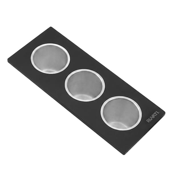 LedgeFit 3-Piece Stainless Steel Condiment Tray with Black Granite Quartz Composite Platform Sink Accessory Set