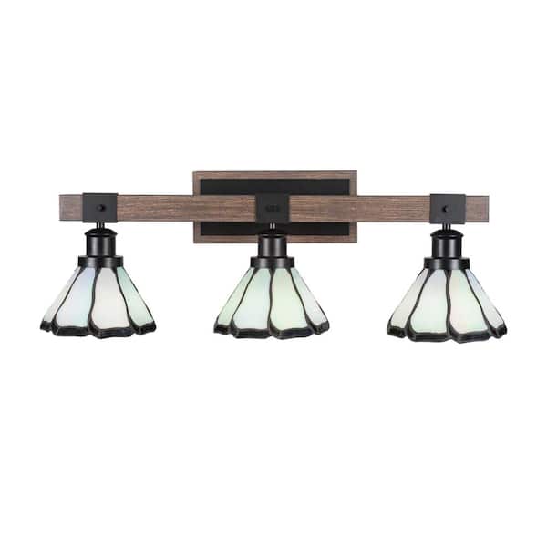 Unbranded Richmond 27.5 in. 3-Light Vanity Light Matte Black and Painted Wood-look Metal with 7'' Art Glass no bulbs included